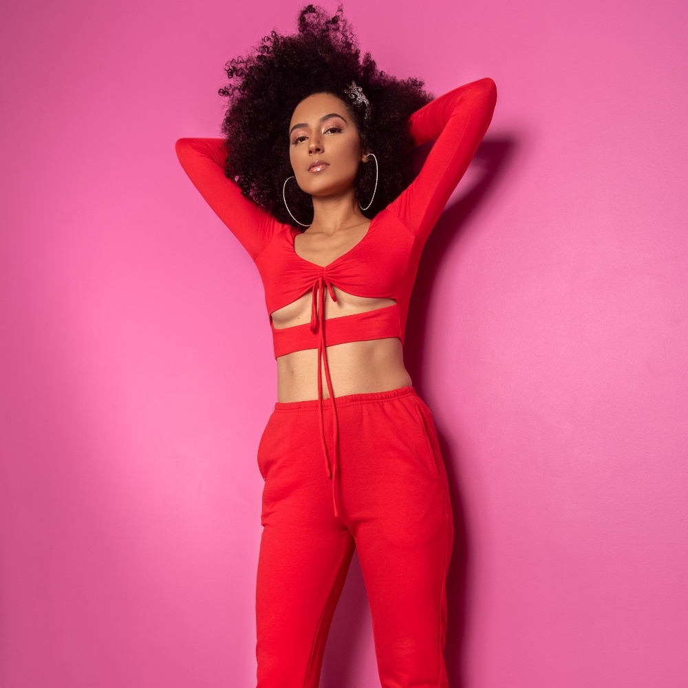 Cherry On Top: Red Two-Piece Jogger Set